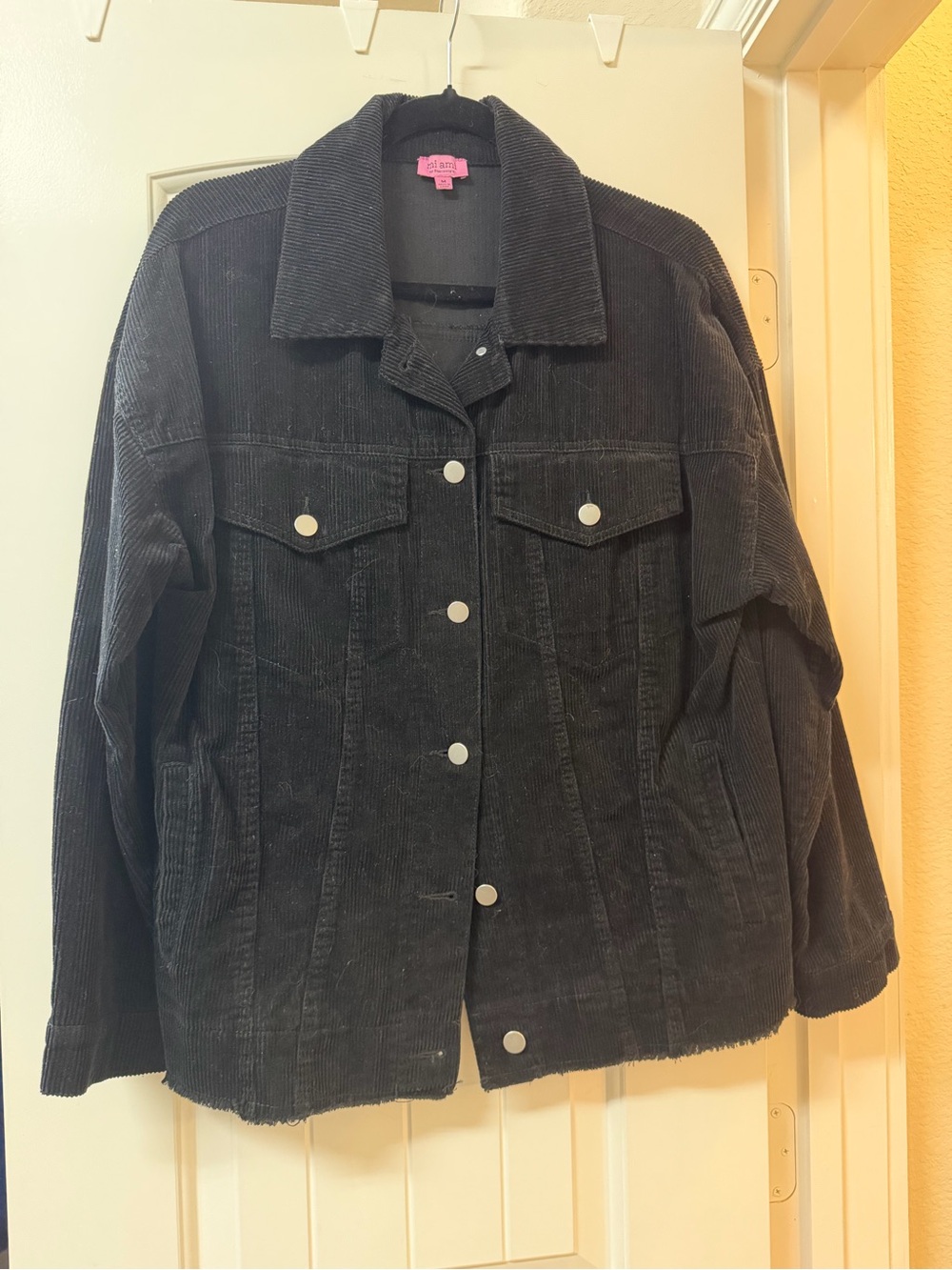 miami Black Corduroy Button-Front Jean Jacket